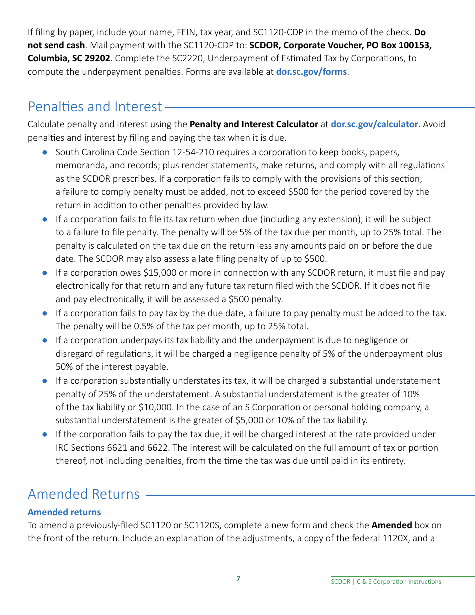 Instructions for Form SC1120, SC1120S - South Carolina, Page 9