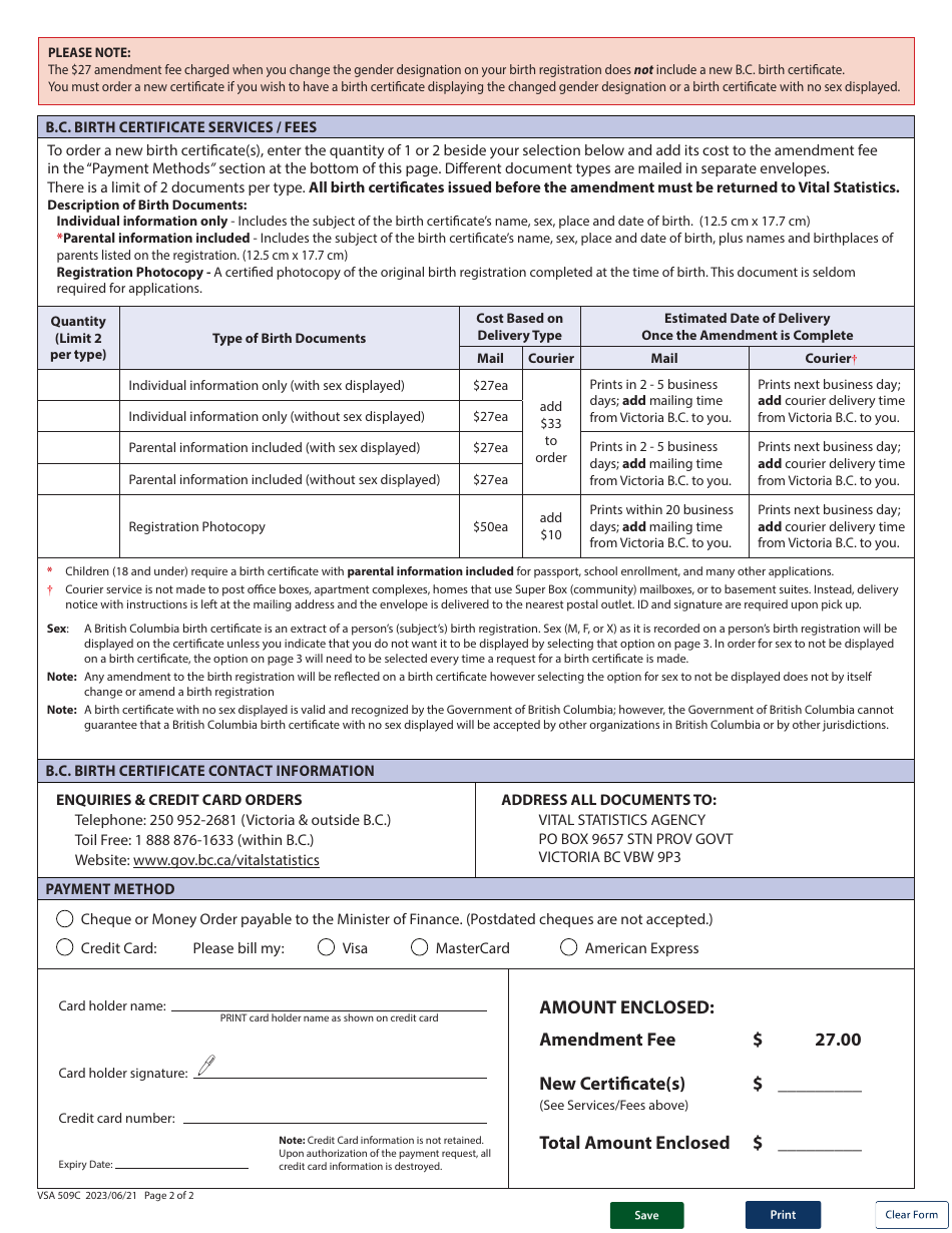 Form VSA509C Download Fillable PDF or Fill Online Application for