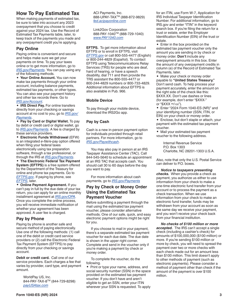 IRS Form 1040-ES (NR) U.S. Estimated Tax for Nonresident Alien Individuals, Page 3