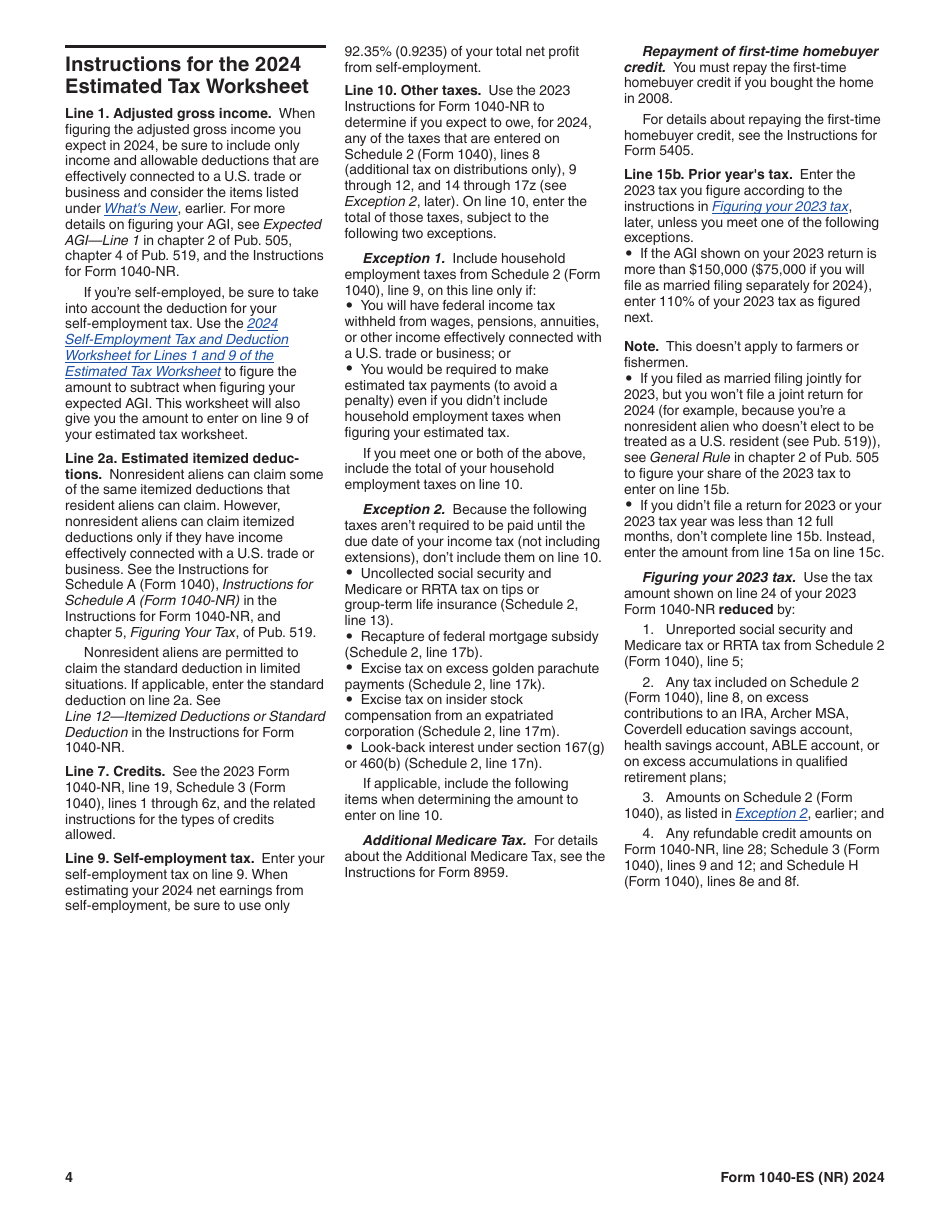 IRS Form 1040-ES (NR) U.S. Estimated Tax for Nonresident Alien Individuals, Page 4