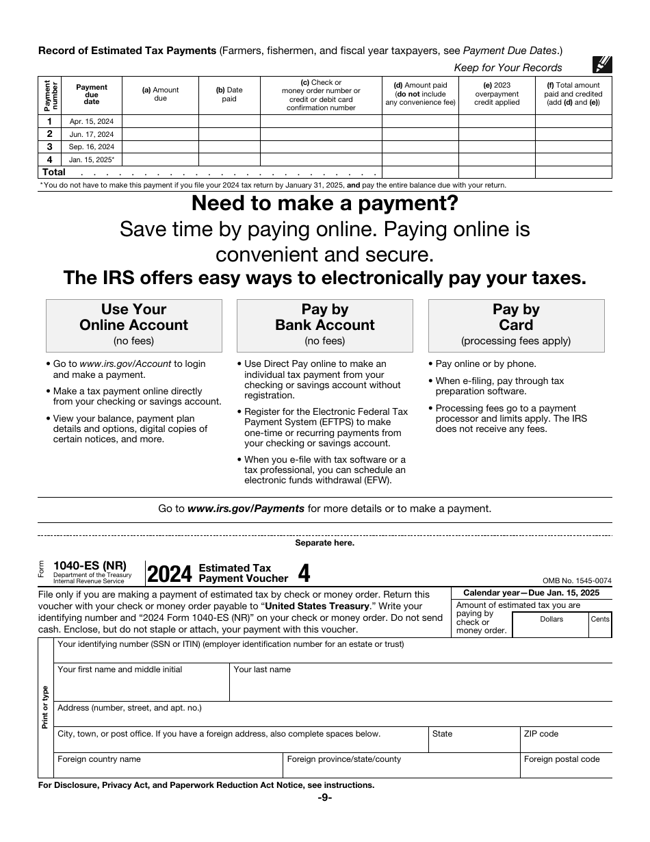 IRS Form 1040-ES (NR) U.S. Estimated Tax for Nonresident Alien Individuals, Page 9