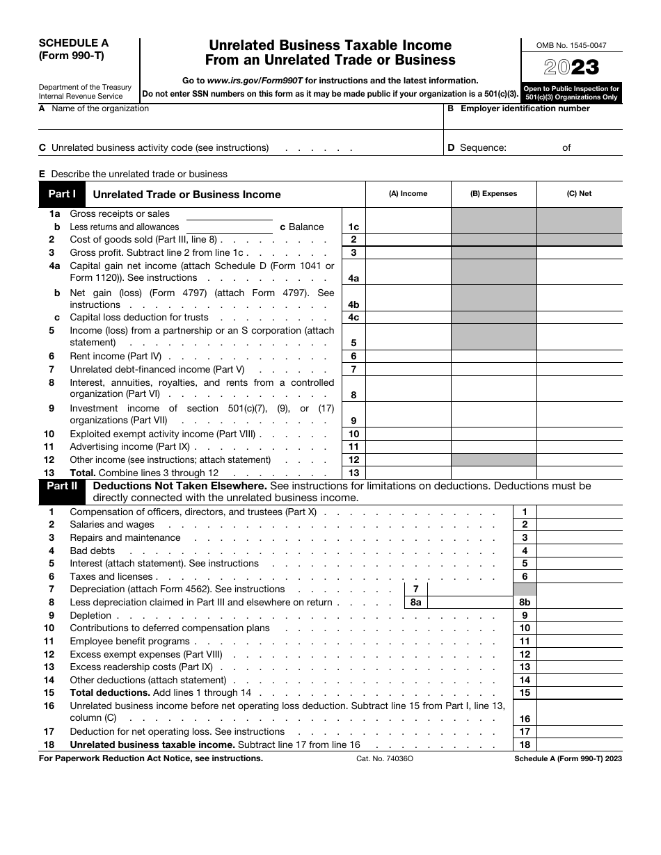 IRS Form 990-T Schedule A Download Fillable PDF or Fill Online ...