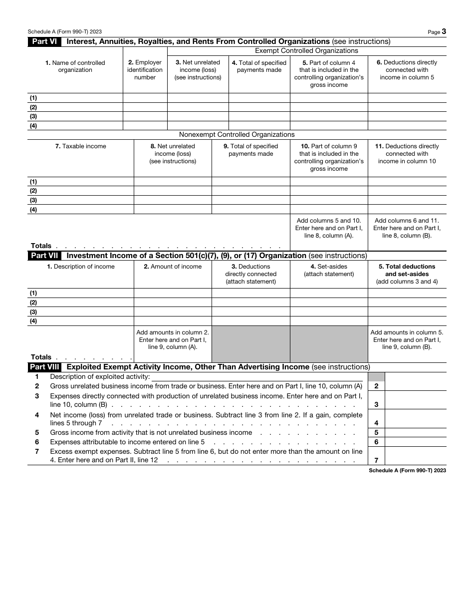 IRS Form 990-T Schedule A Unrelated Business Taxable Income From an Unrelated Trade or Business, Page 3