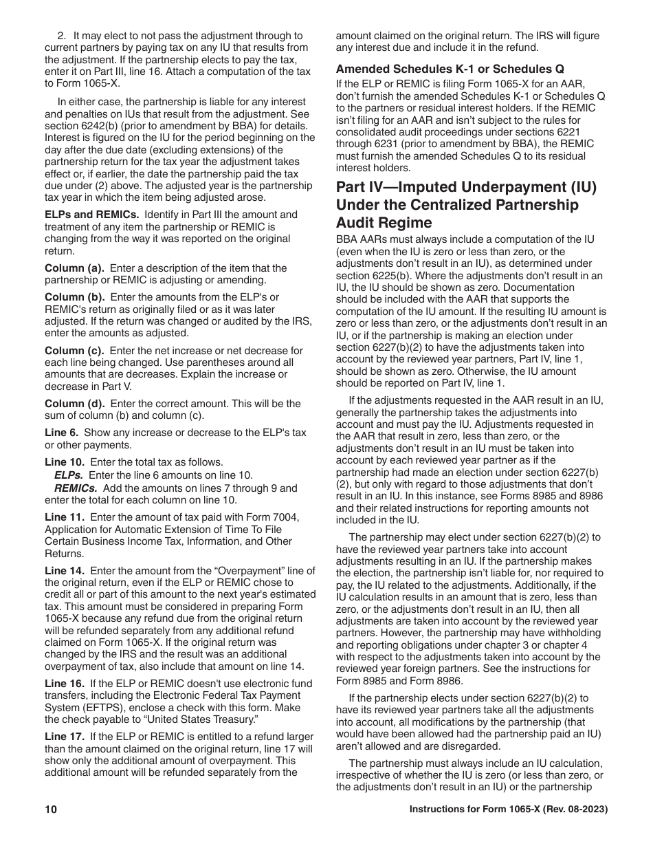 Instructions for IRS Form 1065-X Amended Return or Administrative Adjustment Request (AAR), Page 10