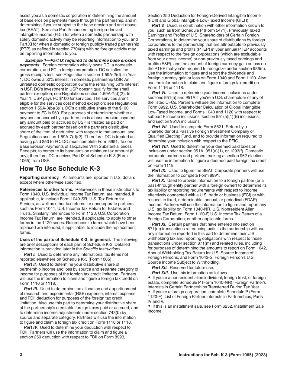 Instructions for IRS Form 1065 Schedule K-3 Partners Share of Income, Deductions, Credits, Etc.-international, Page 2