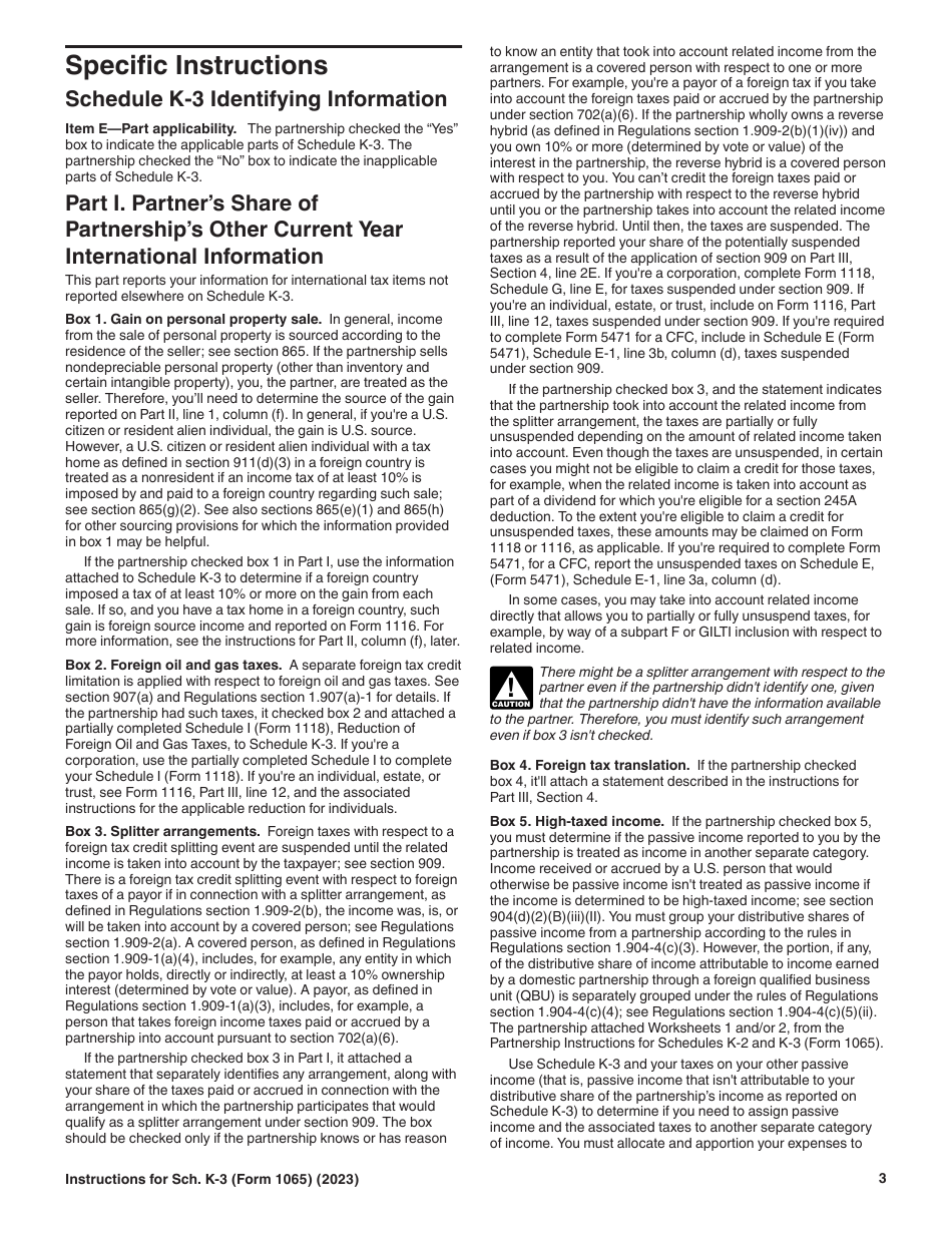 Instructions for IRS Form 1065 Schedule K-3 Partners Share of Income, Deductions, Credits, Etc.-international, Page 3