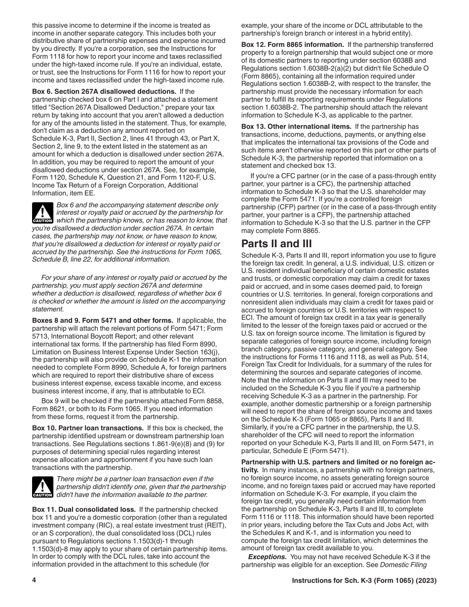 Instructions for IRS Form 1065 Schedule K-3 Partners Share of Income, Deductions, Credits, Etc.-international, Page 4