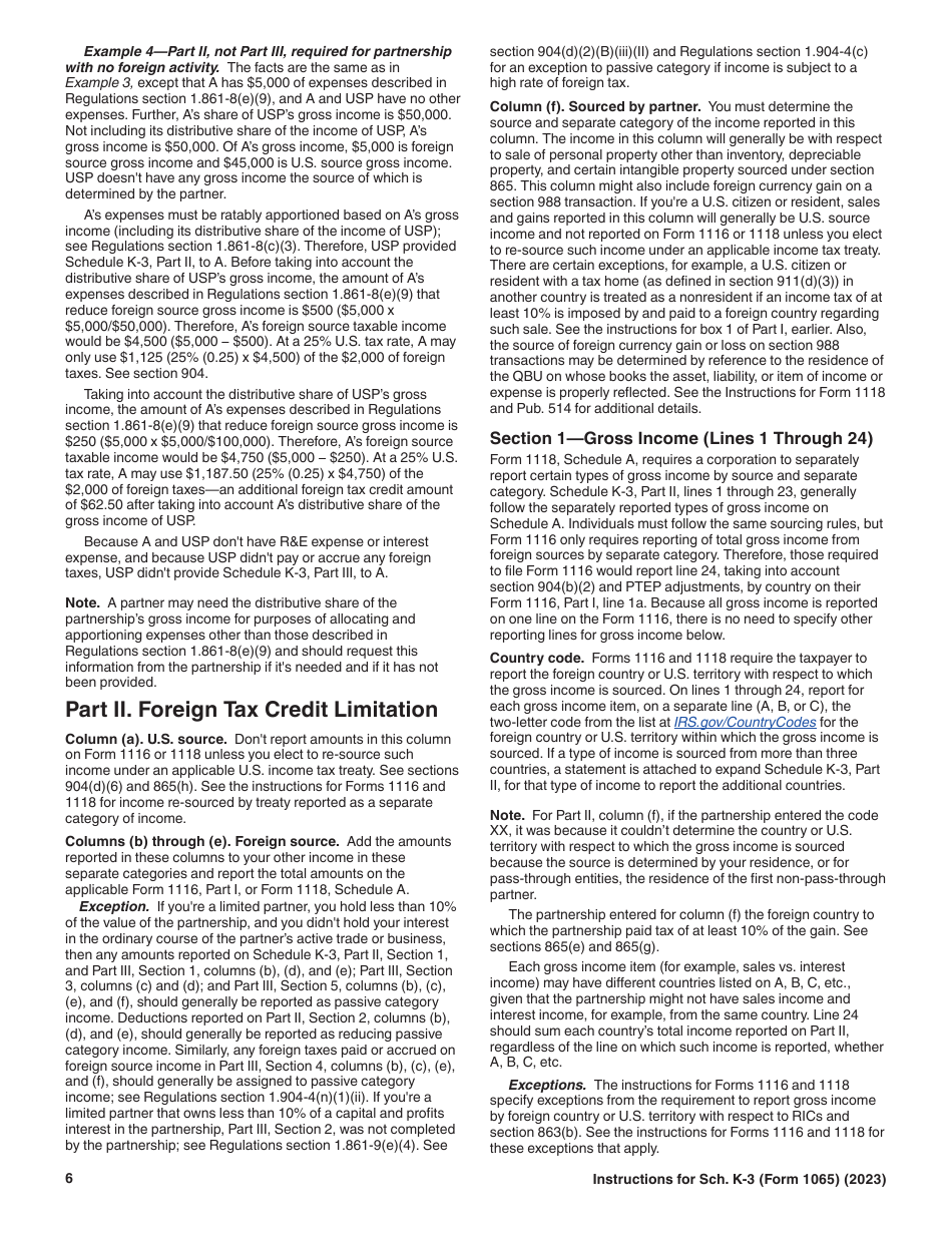 Instructions for IRS Form 1065 Schedule K-3 Partners Share of Income, Deductions, Credits, Etc.-international, Page 6
