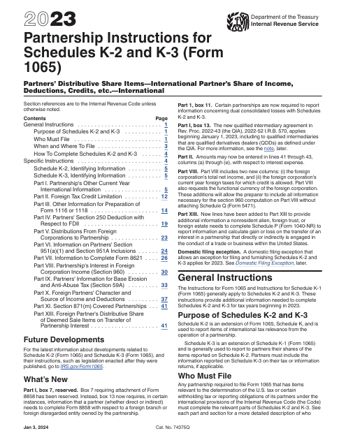 Instructions for IRS Form 1065 Schedule K-2, K-3, 2023