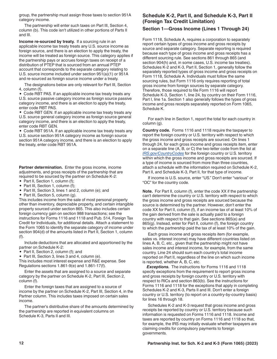 Instructions for IRS Form 1065 Schedule K-2, K-3, Page 12