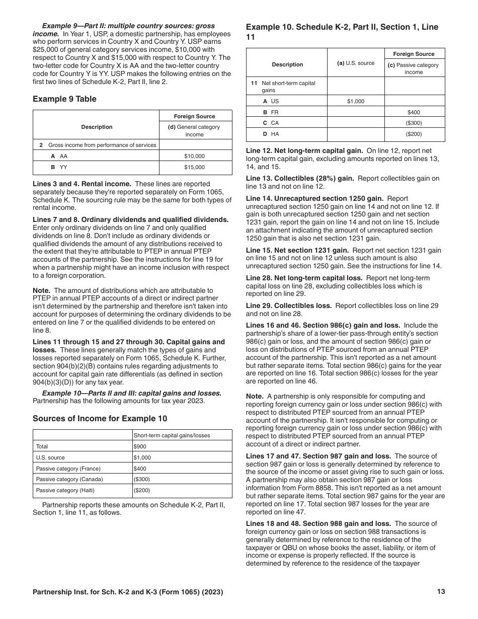 Instructions for IRS Form 1065 Schedule K-2, K-3, Page 13