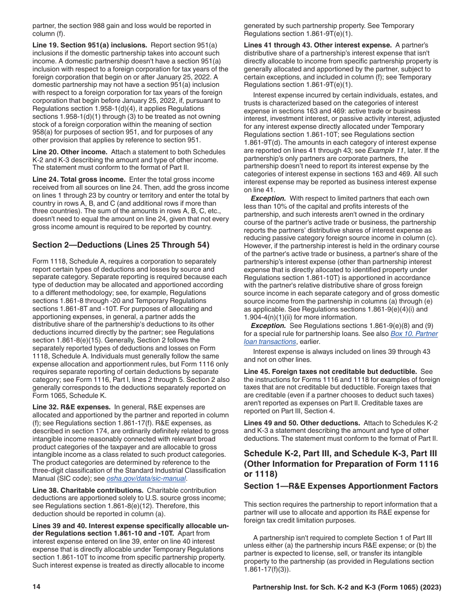 Instructions for IRS Form 1065 Schedule K-2, K-3, Page 14
