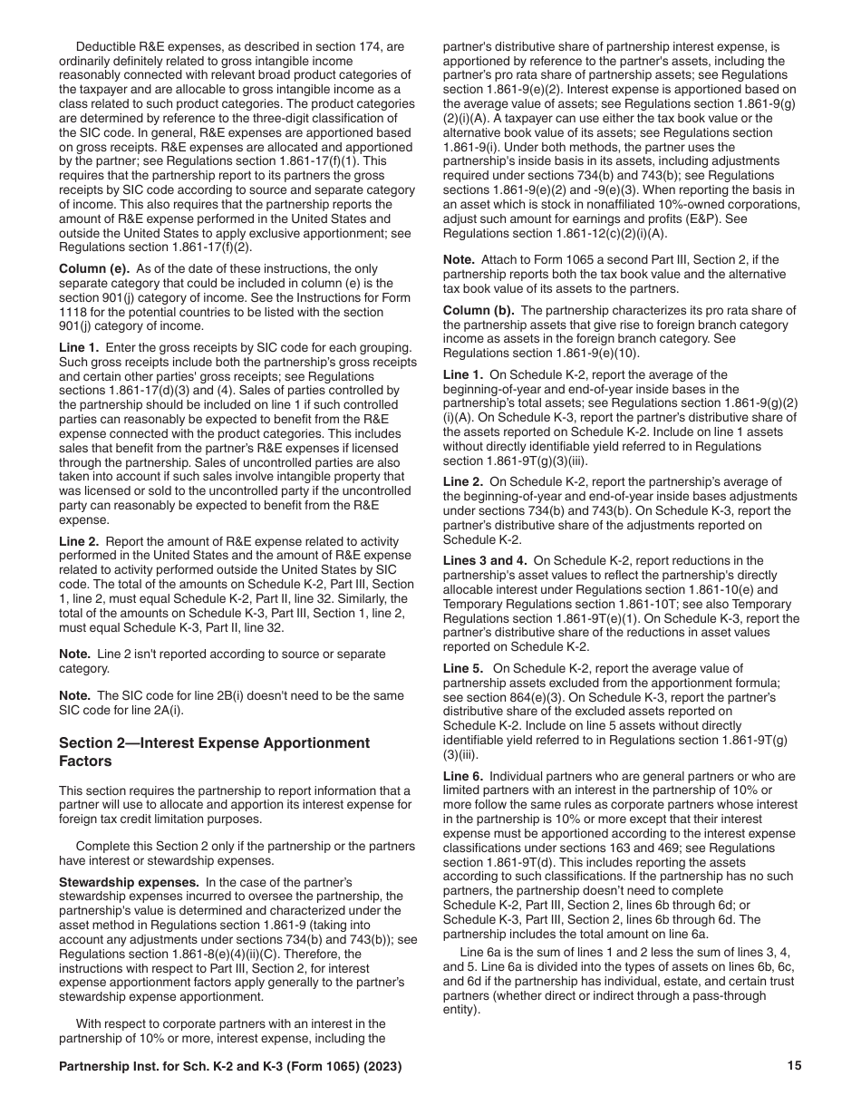 Instructions for IRS Form 1065 Schedule K-2, K-3, Page 15