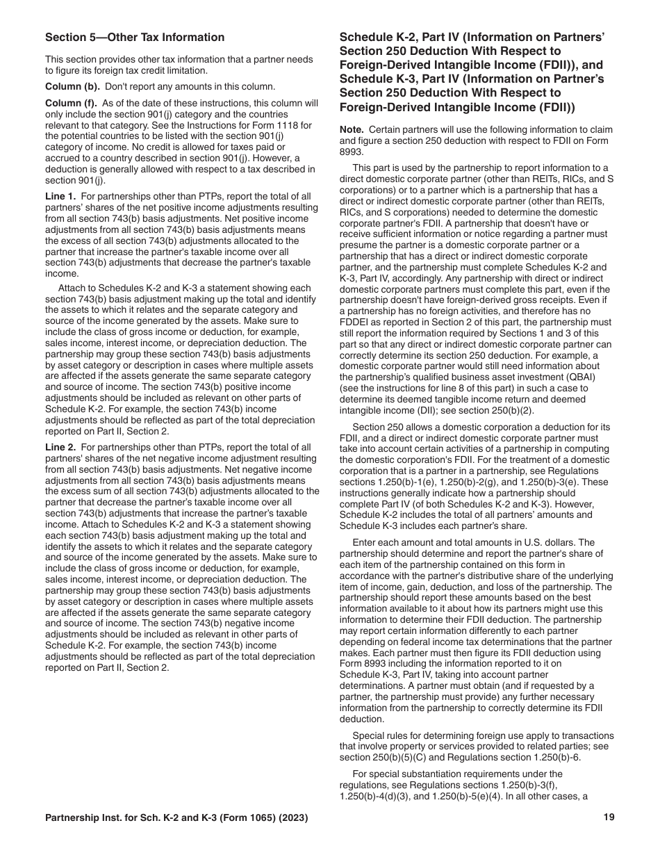 Instructions for IRS Form 1065 Schedule K-2, K-3, Page 19