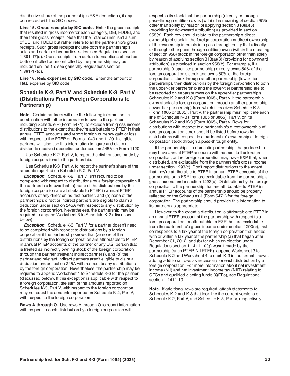Instructions for IRS Form 1065 Schedule K-2, K-3, Page 23