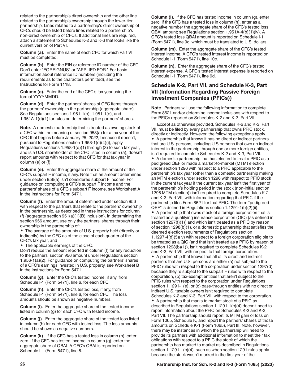 Instructions for IRS Form 1065 Schedule K-2, K-3, Page 26