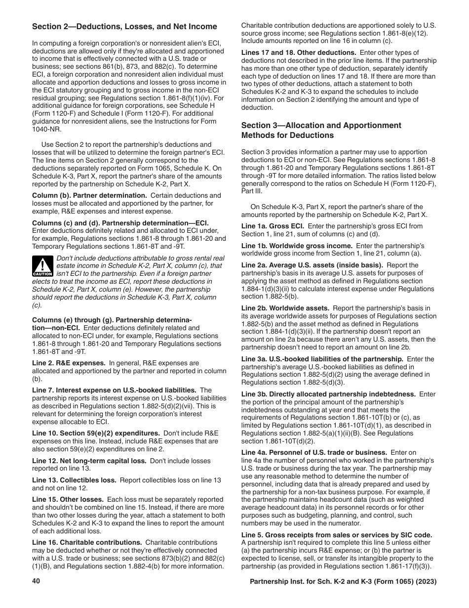 Instructions for IRS Form 1065 Schedule K-2, K-3, Page 40