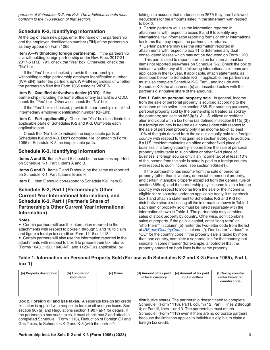 Instructions for IRS Form 1065 Schedule K-2, K-3, Page 5