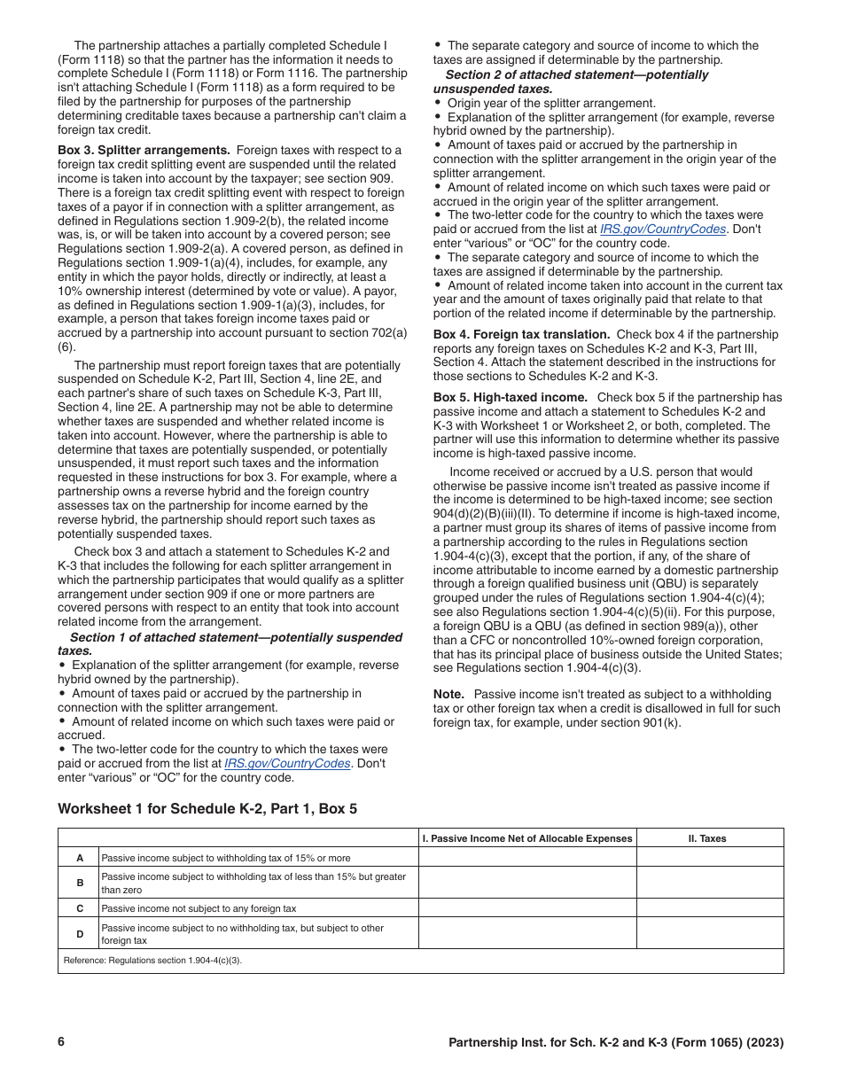 Instructions for IRS Form 1065 Schedule K-2, K-3, Page 6