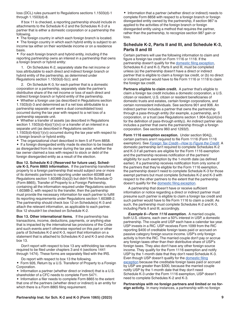Instructions for IRS Form 1065 Schedule K-2, K-3, Page 9
