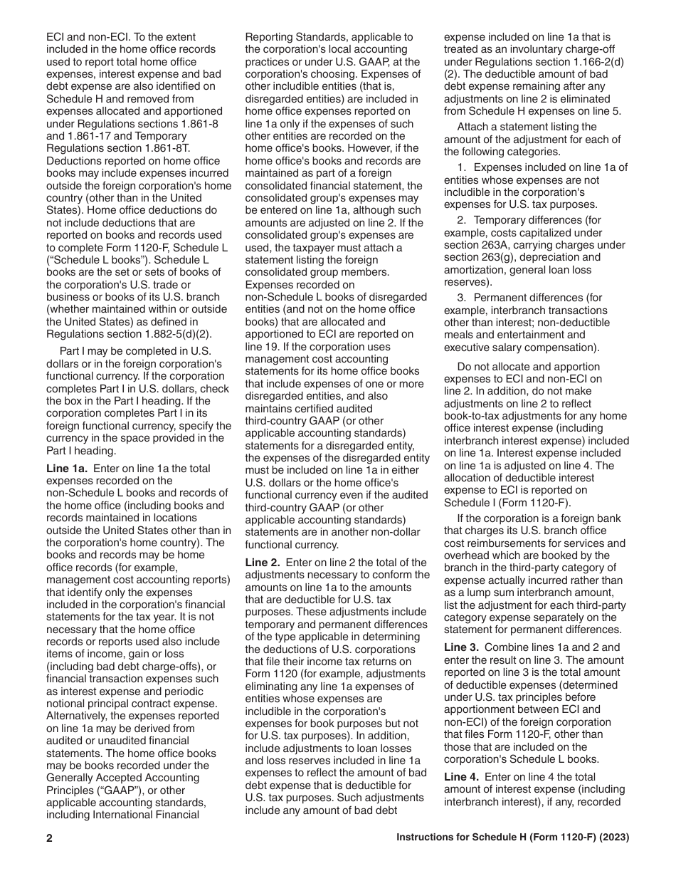 Instructions for IRS Form 1120-F Schedule H Deductions Allocated to Effectively Connected Income Under Regulations Section 1.861-8, Page 2
