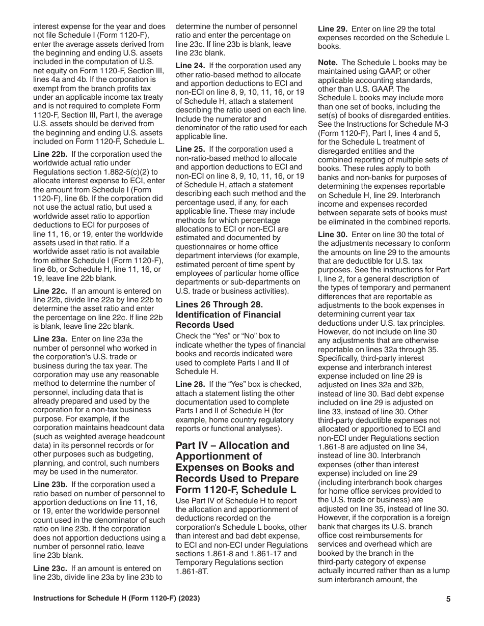 Instructions for IRS Form 1120-F Schedule H Deductions Allocated to Effectively Connected Income Under Regulations Section 1.861-8, Page 5