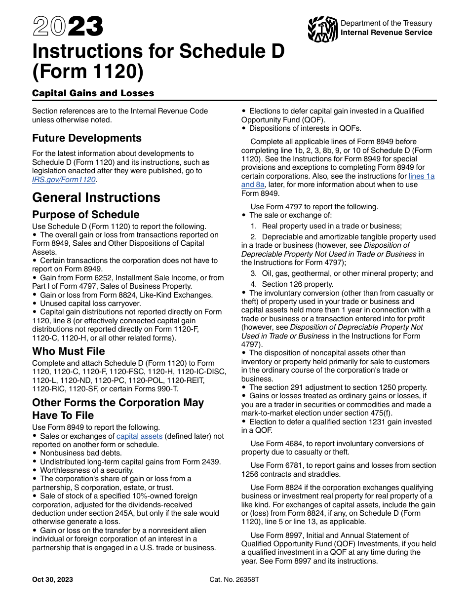 Download Instructions for IRS Form 1120 Schedule D Capital Gains and ...