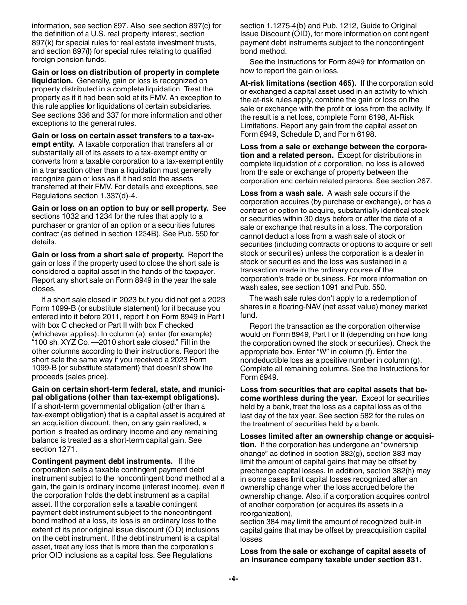 Instructions for IRS Form 1120 Schedule D Capital Gains and Losses, Page 4