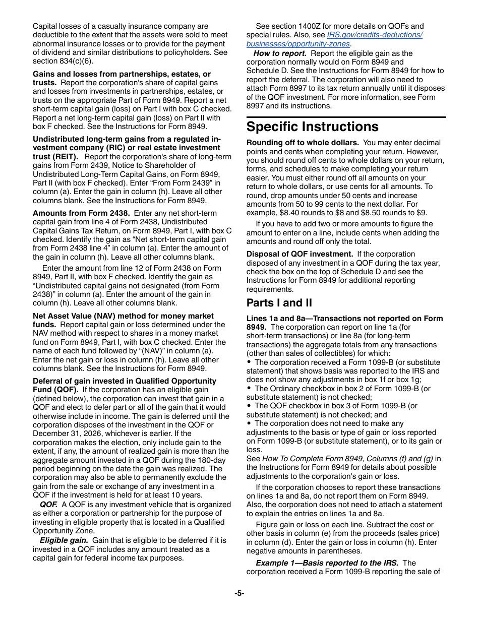 Instructions for IRS Form 1120 Schedule D Capital Gains and Losses, Page 5