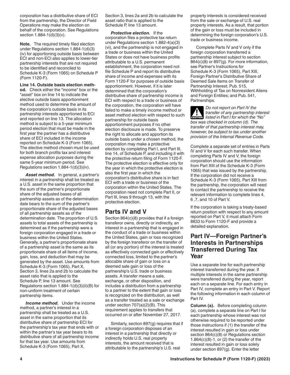 Instructions for IRS Form 1120-F Schedule P List of Foreign Partner Interests in Partnerships, Page 4