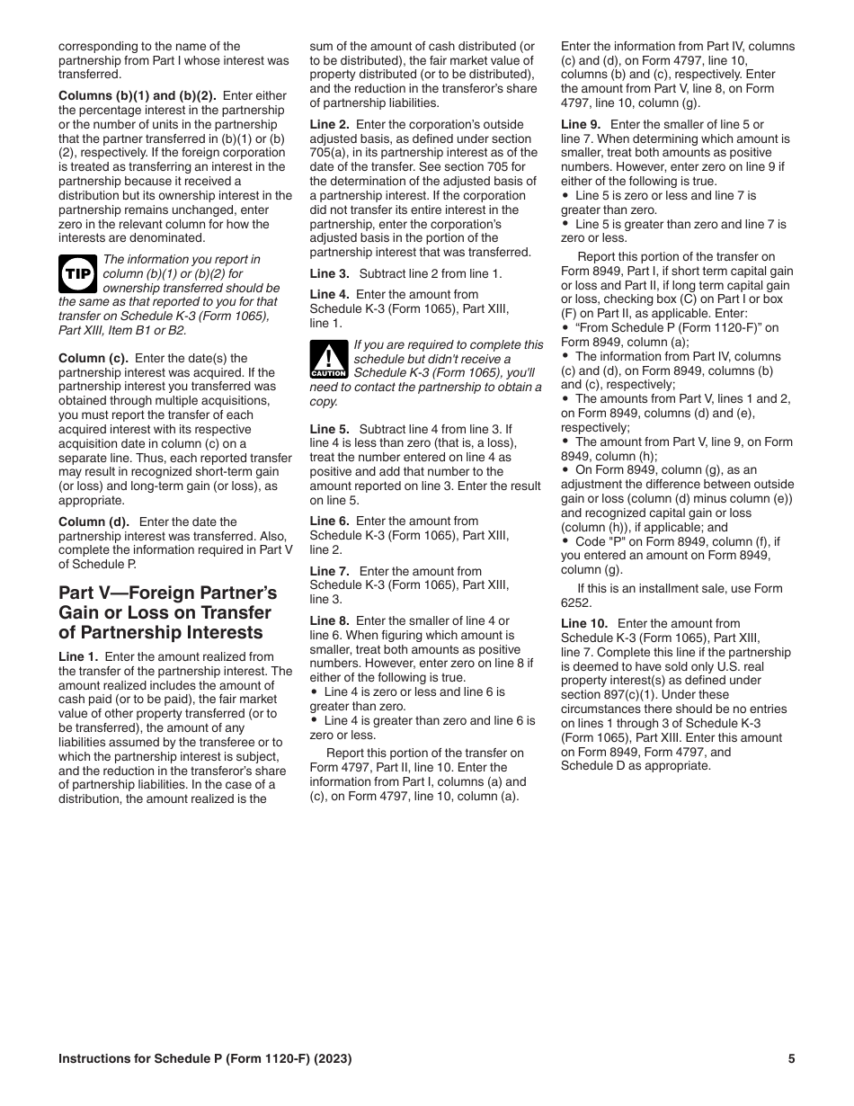 Instructions for IRS Form 1120-F Schedule P List of Foreign Partner Interests in Partnerships, Page 5