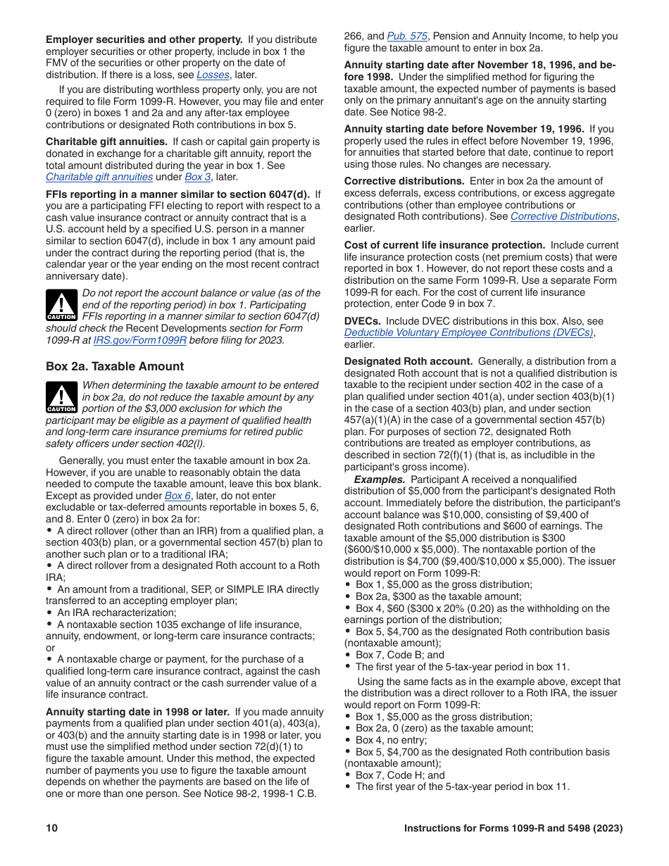 Instructions for IRS Form 1099-R, 5498, Page 10