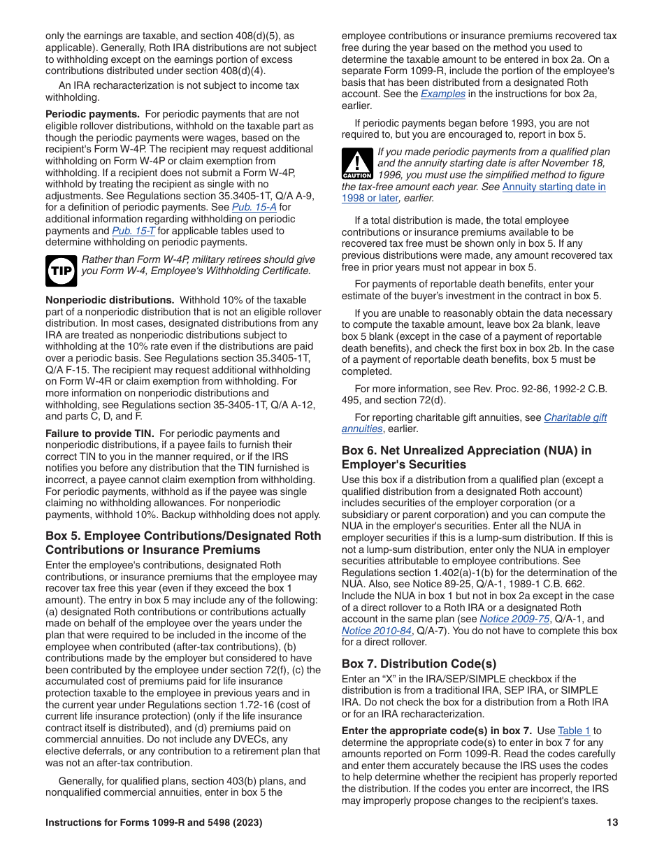 Instructions for IRS Form 1099-R, 5498, Page 13