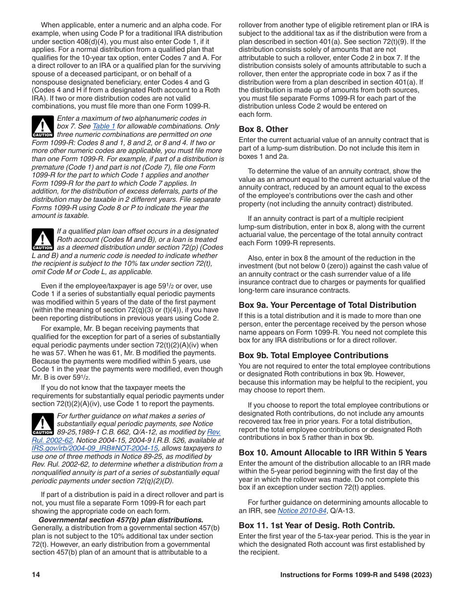 Instructions for IRS Form 1099-R, 5498, Page 14