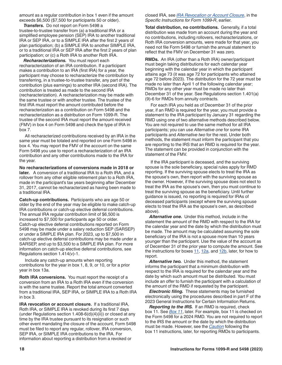 Instructions for IRS Form 1099-R, 5498, Page 18