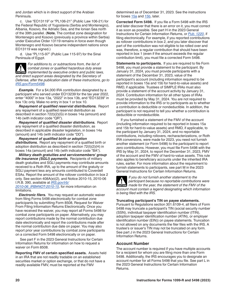 Instructions for IRS Form 1099-R, 5498, Page 20