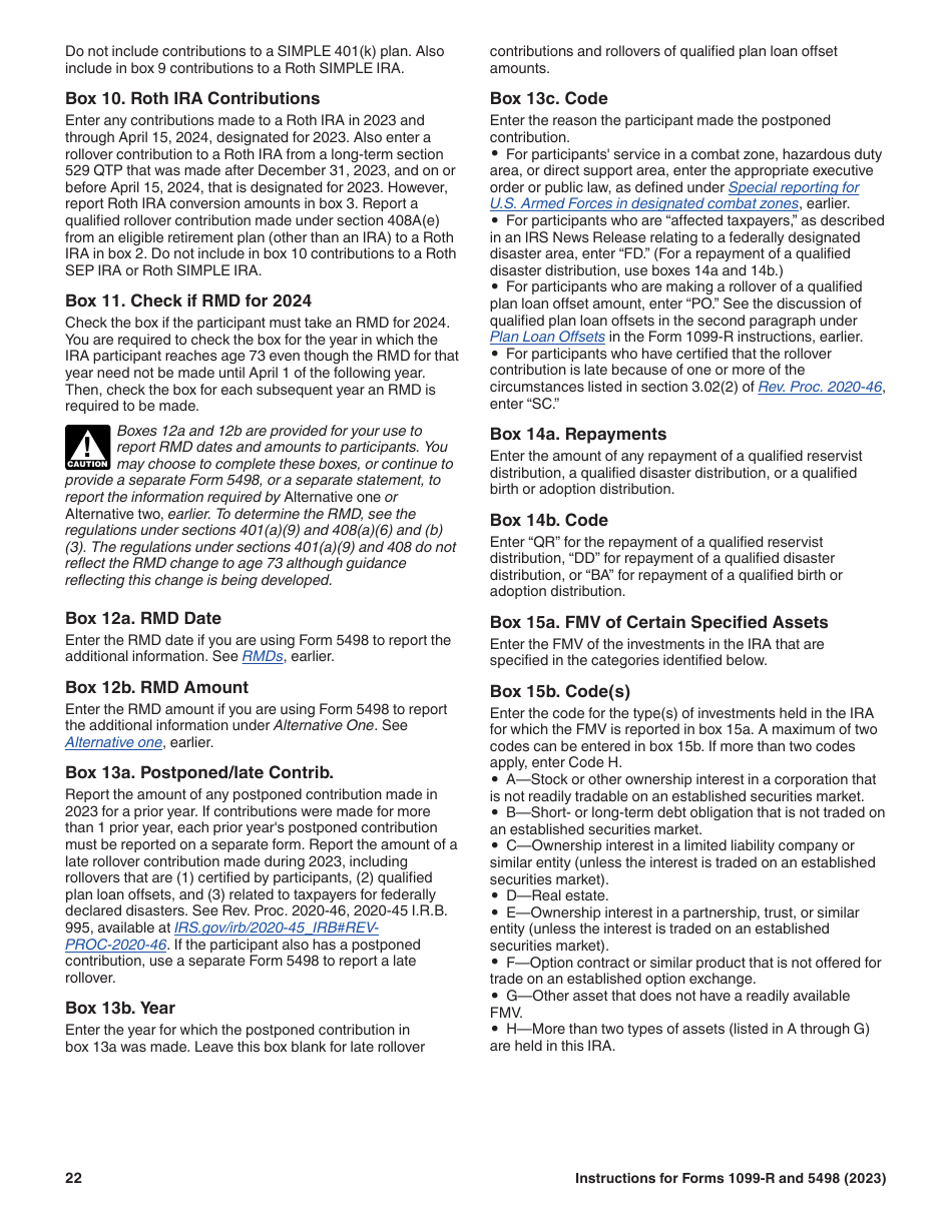 Instructions for IRS Form 1099-R, 5498, Page 22