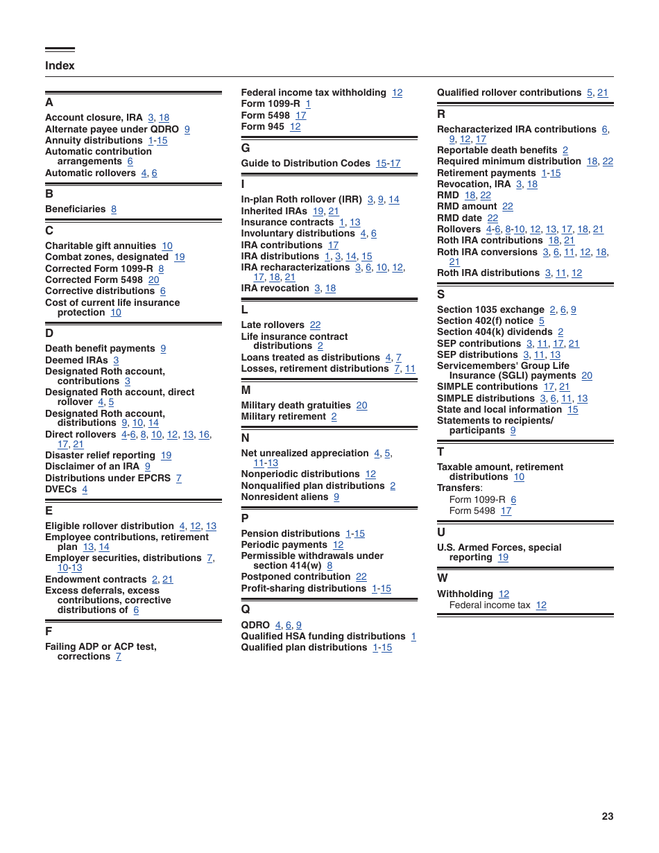 Instructions for IRS Form 1099-R, 5498, Page 23