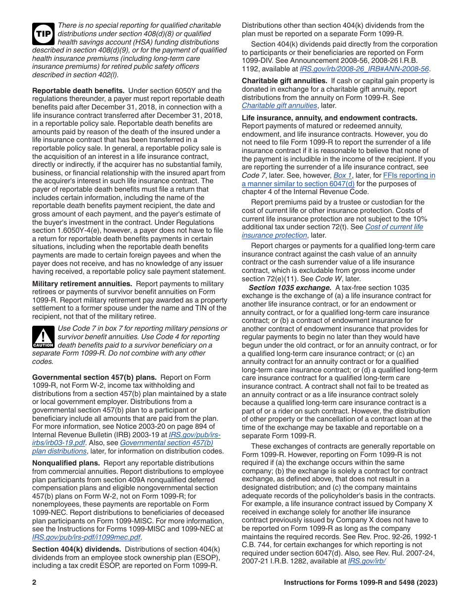 Instructions for IRS Form 1099-R, 5498, Page 2