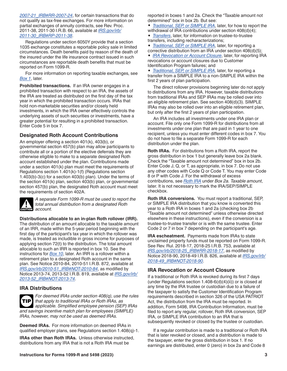 Instructions for IRS Form 1099-R, 5498, Page 3