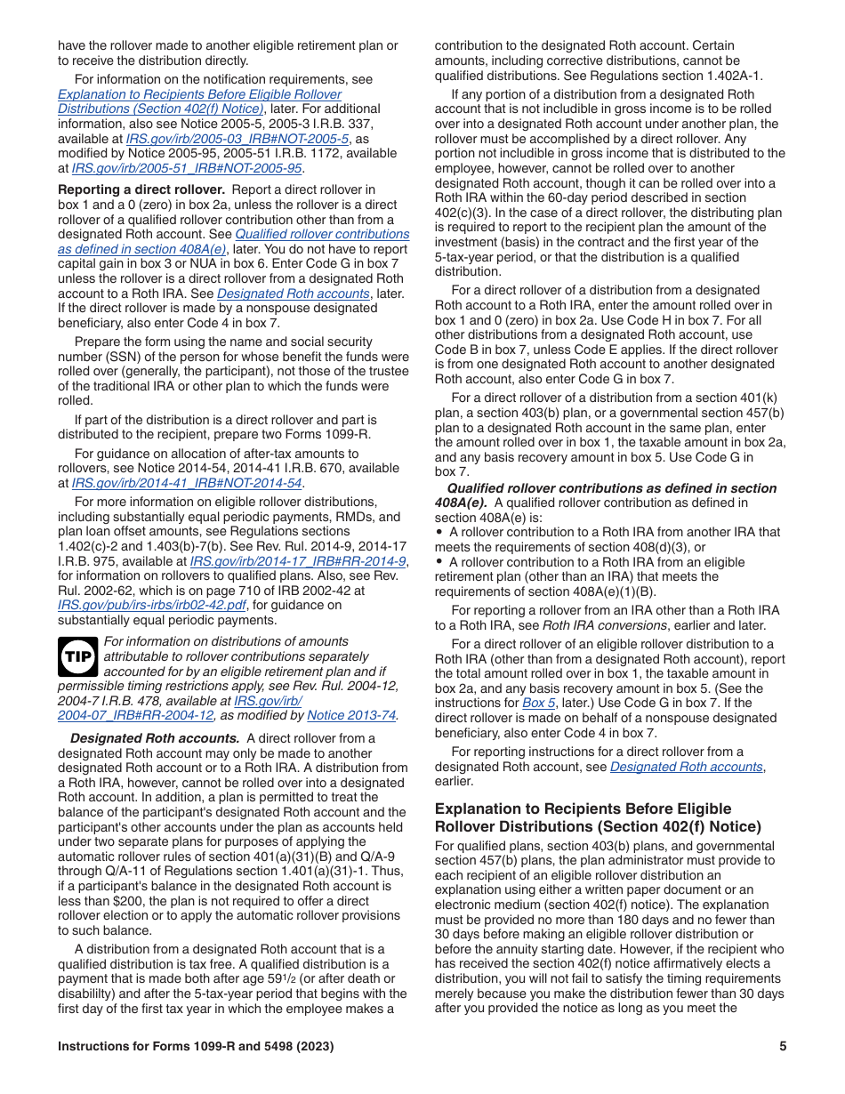 Instructions for IRS Form 1099-R, 5498, Page 5
