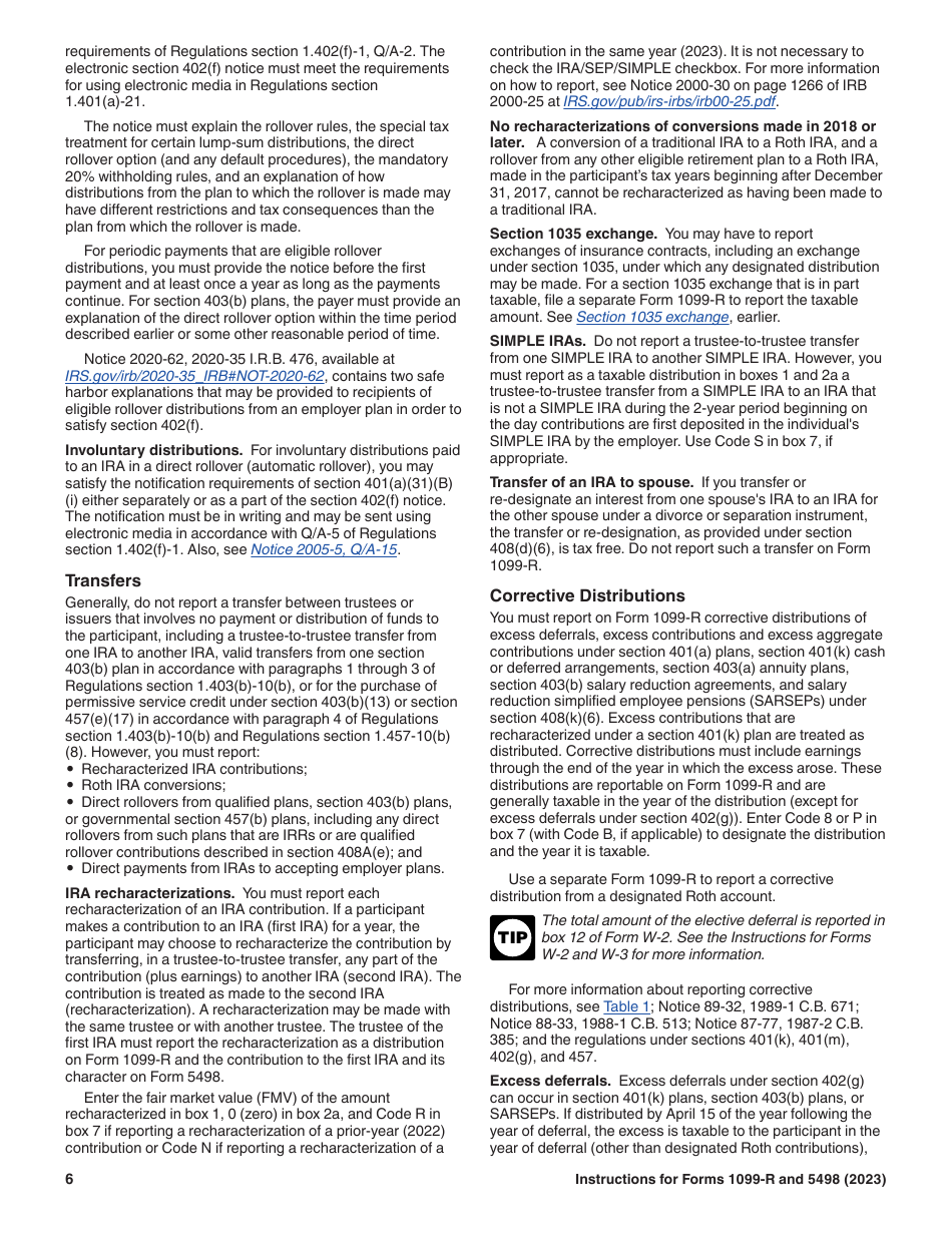 Instructions for IRS Form 1099-R, 5498, Page 6