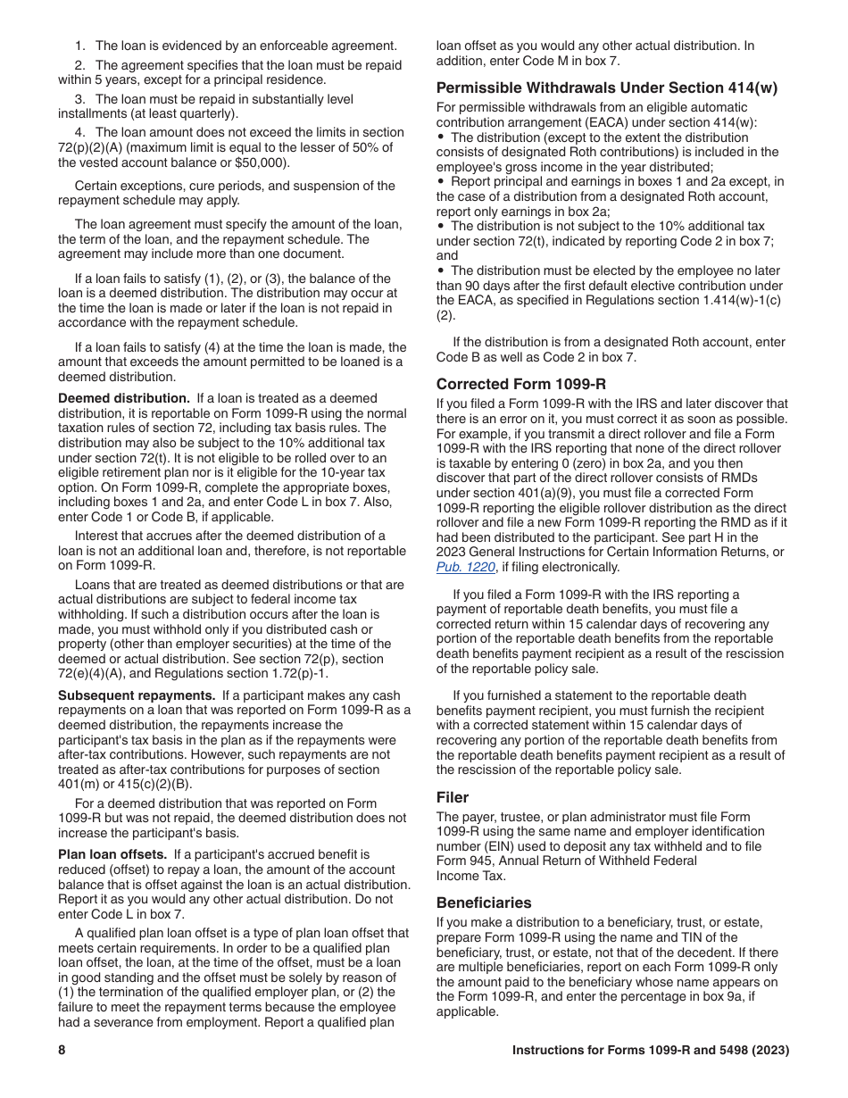 Instructions for IRS Form 1099-R, 5498, Page 8
