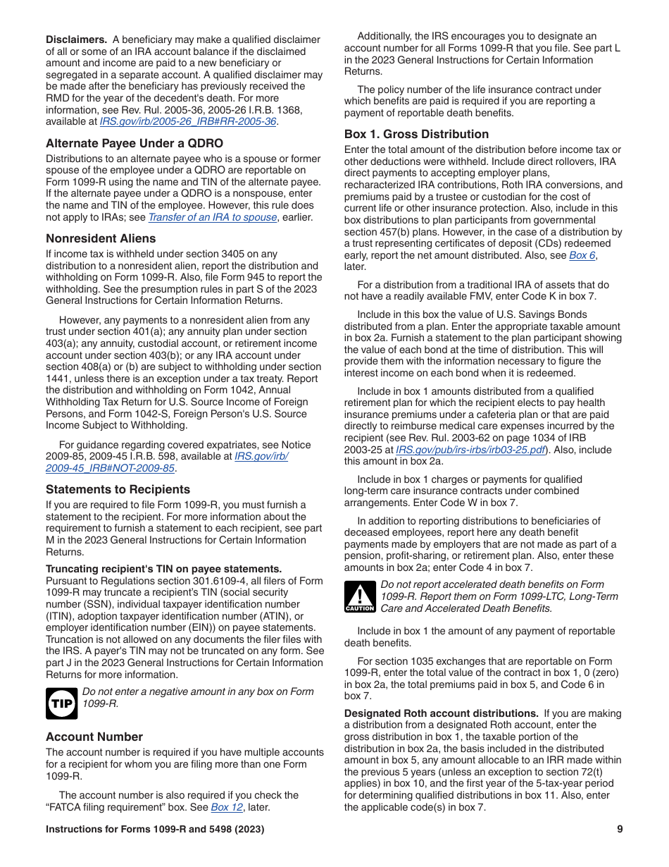 Instructions for IRS Form 1099-R, 5498, Page 9