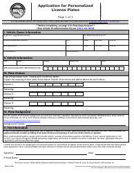 Form MV8 Application for Personalized License Plates - Montana