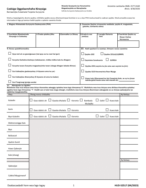 HUD Form 52517 Request for Tenancy Approval - Housing Choice Voucher Program (Somali)