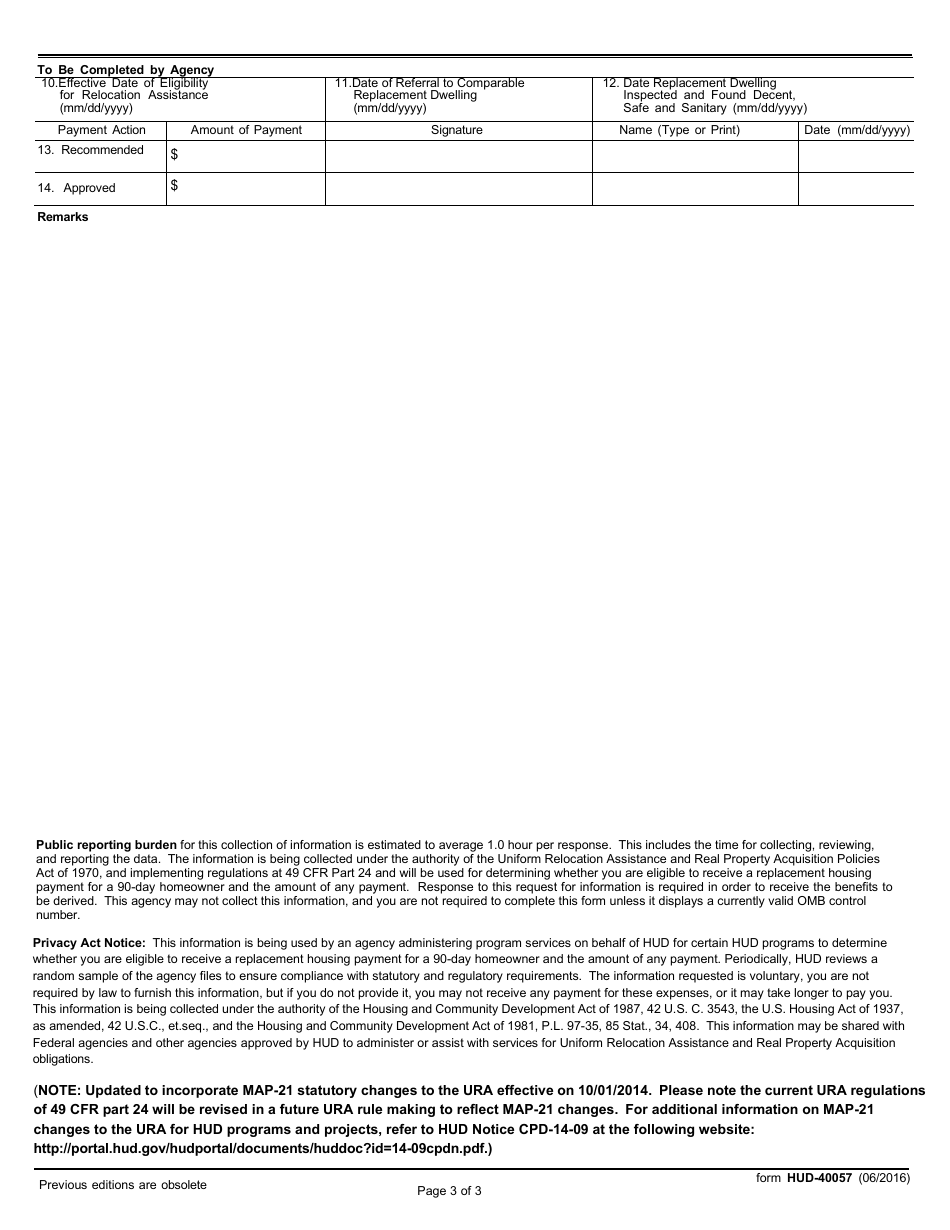 Form HUD-40057 Claim for Replacement Housing Payment for 90-day Homeowner-Occupant, Page 3