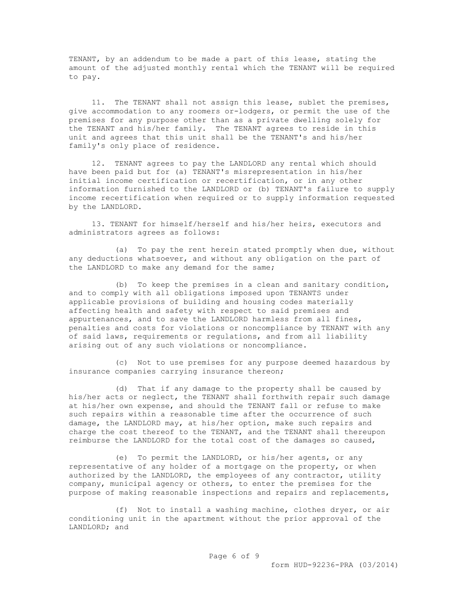 Form HUD-92236-PRA Exhibit 11 811 Project Rental Assistance Demonstration Lease Supportive Housing for Persons With Disabilities, Page 6