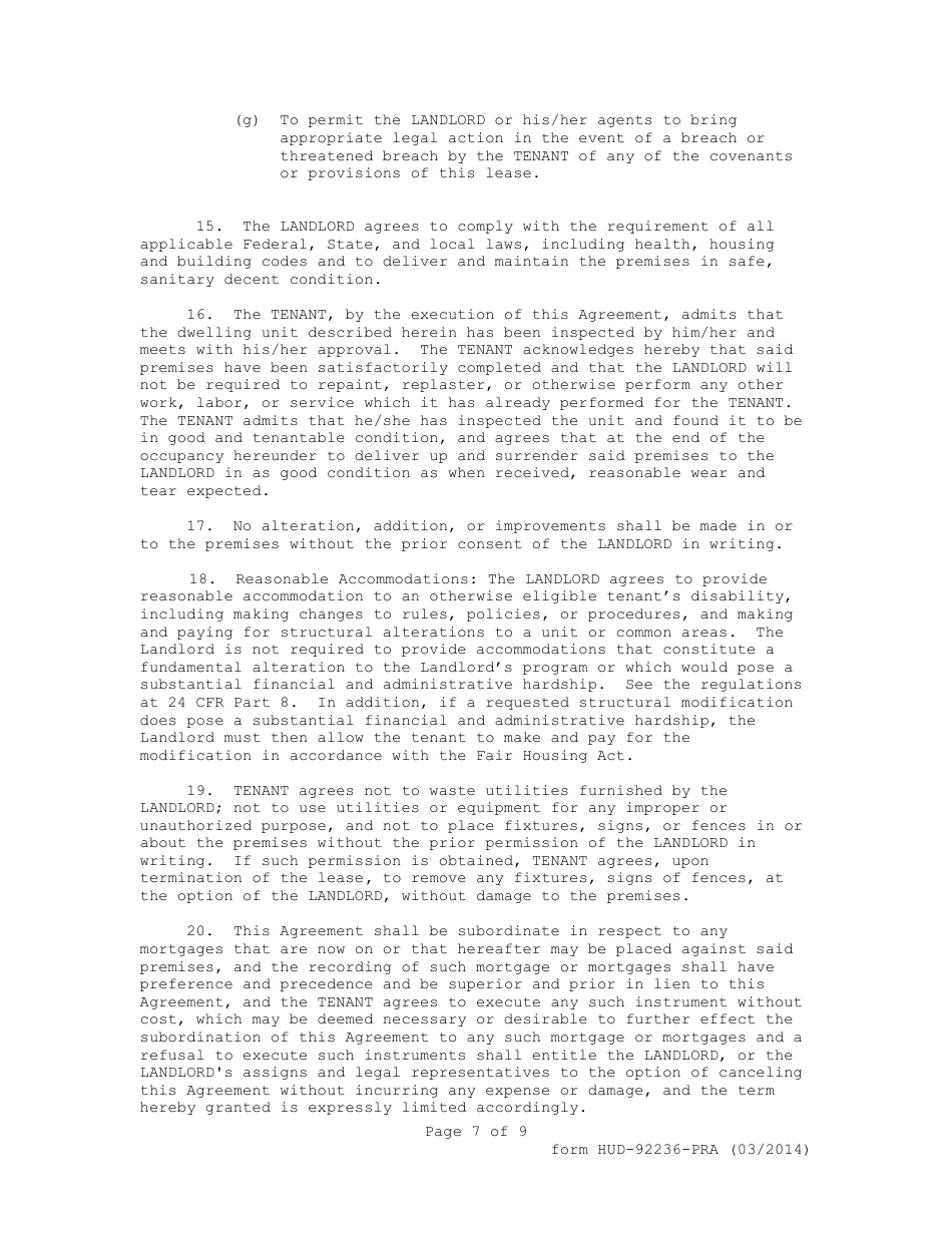 Form HUD-92236-PRA Exhibit 11 811 Project Rental Assistance Demonstration Lease Supportive Housing for Persons With Disabilities, Page 7