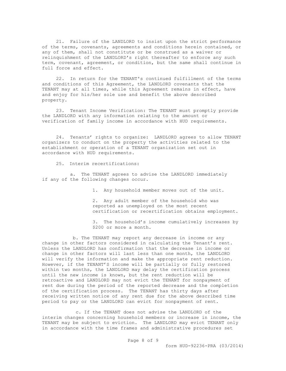 Form HUD-92236-PRA Exhibit 11 811 Project Rental Assistance Demonstration Lease Supportive Housing for Persons With Disabilities, Page 8